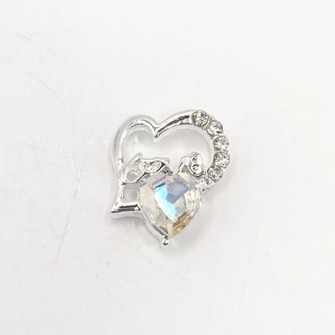 Queen - Nail Charms 10pc - #096 Silver "Love" Iridescent Crystal Hearts