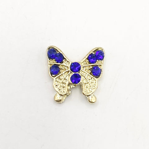 Queen - Nail Charms 10pc - #123 Gold Butterflies w/ Blue Stones