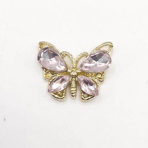 Queen - Nail Charms 10pc - #020 Gold Pink Small Crystal Butterflies