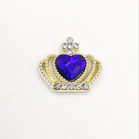 Queen - Nail Charms 10pc - #126 Gold Blue Heart Crowns