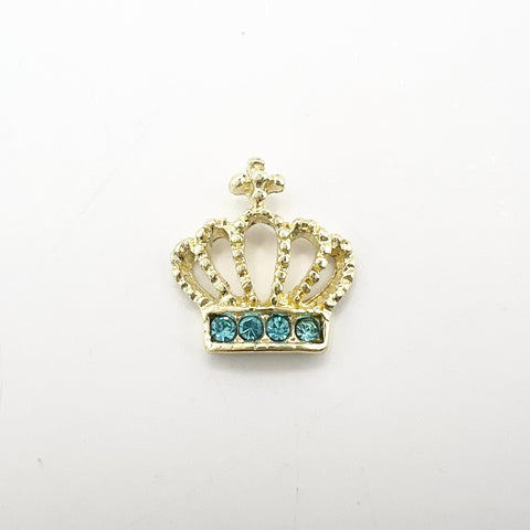 Queen - Nail Charms 10pc - #353 Gold Light Blue Crystal Crowns