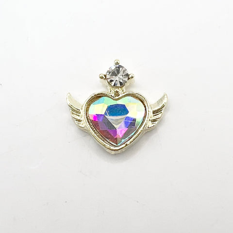 Queen - Nail Charms 10pc - #233 Gold Winged Iridescent Heart Crystals