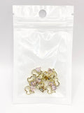 Queen - Nail Charms 10pc - #086 Gold "Love" Iridescent Crystal Hearts