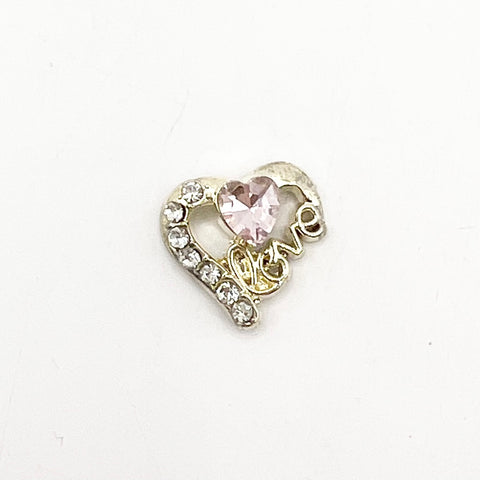 Queen - Nail Charms 10pc - #134 Gold Hearts with Clear and Pink Crystals