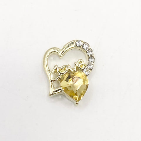 Queen - Nail Charms 10pc - #081 Gold "Love" Yellow Crystal Hearts