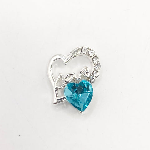 Queen - Nail Charms 10pc - #098 Silver "Love" Teal Crystal Hearts