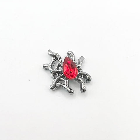 Queen - Nail Charms 10pc - #407 Silver Red Gem Spider Webs