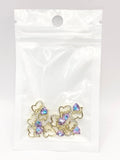 Queen - Nail Charms 10pc - #080 Gold "Love" Blue Crystal Hearts