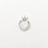 Queen - Nail Charms 10pc - #375 Silver Pearl Iridescent Small Hearts with Crown