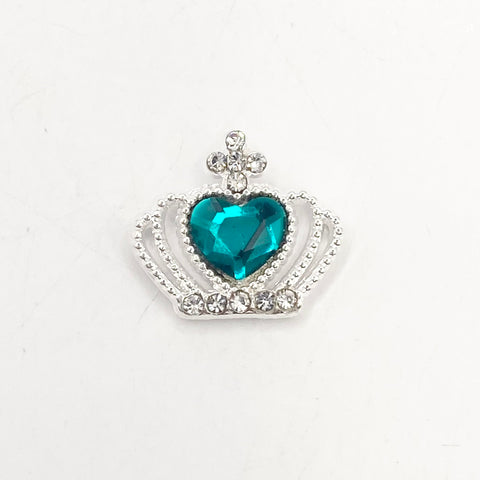 Queen - Nail Charms 10pc - #130 Silver Dark Green Heart Crowns