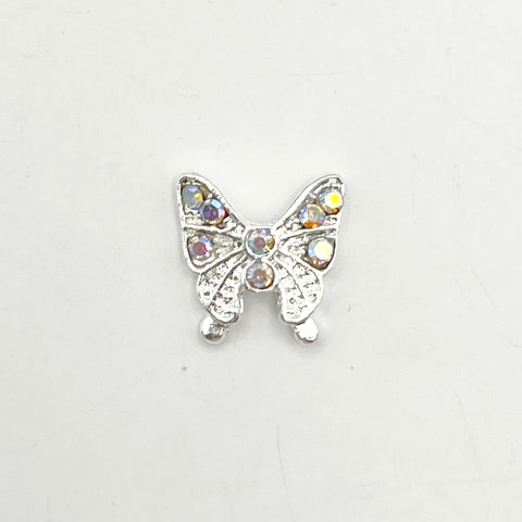 Queen - Nail Charms 10pc - #152 Silver Butterflies w/ Iridescent Stones