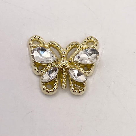 Queen - Nail Charms 10pc - #033 Gold White Crystal Butterflies