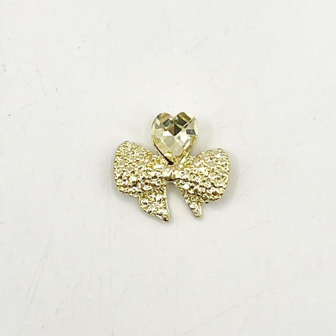 Queen - Nail Charms 10pc - #167 Gold Bows with Yellow Heart Gem