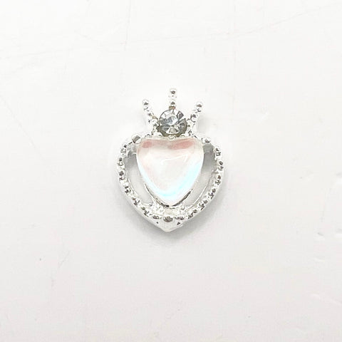 Queen - Nail Charms 10pc - #373 Silver Light Pink Iridescent Small Hearts with Crown