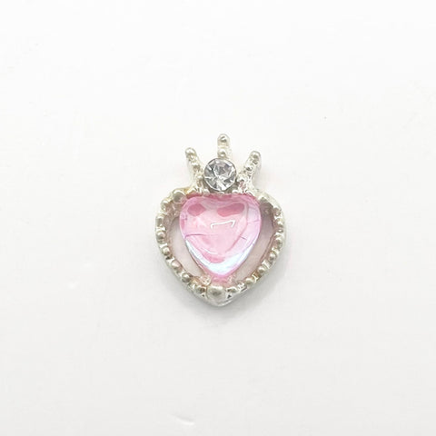 Queen - Nail Charms 10pc - #372 Silver Pink Iridescent Small Hearts with Crown