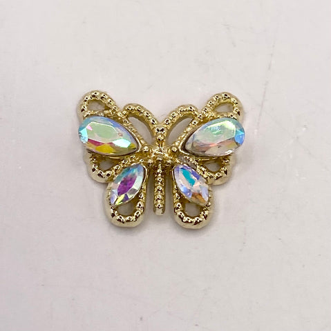 Queen - Nail Charms 10pc - #032 Gold Iridescent Crystal Butterflies