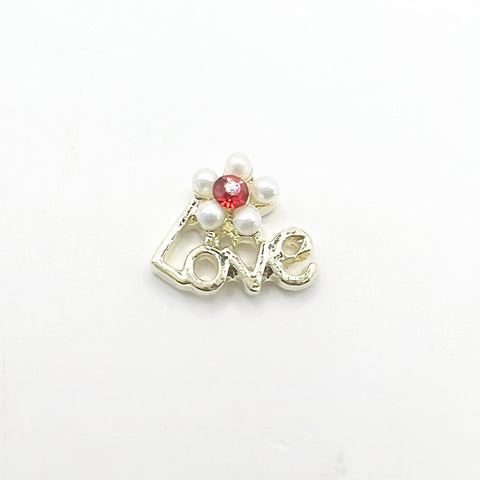 Queen - Nail Charms 10pc - #223 Gold “Love” Red Flowers