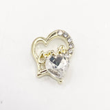 Queen - Nail Charms 10pc - #090 Gold "Love" White Crystal Hearts