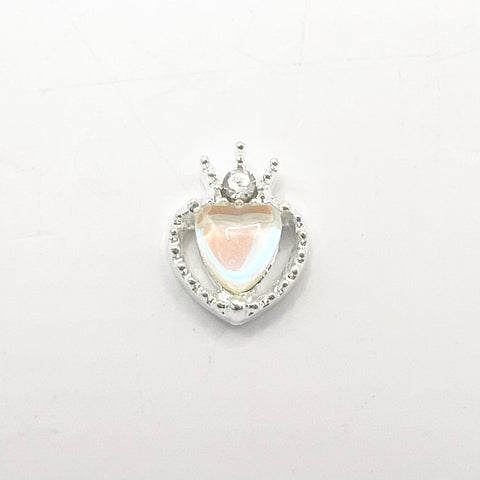 Queen - Nail Charms 10pc - #374 Silver Orange Iridescent Small Hearts with Crown