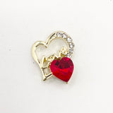 Queen - Nail Charms 10pc - #085 Gold "Love" Red Crystal Hearts