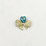 Queen - Nail Charms 10pc - #169 Gold Bows with Blue Heart Gem