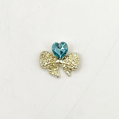 Queen - Nail Charms 10pc - #169 Gold Bows with Blue Heart Gem