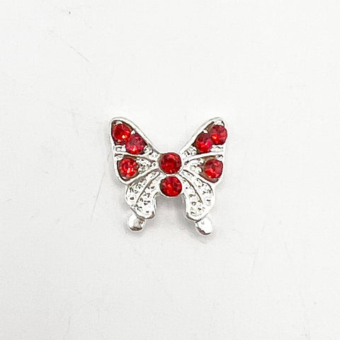 Queen - Nail Charms 10pc - #149 Silver Butterflies w/ Red Stones