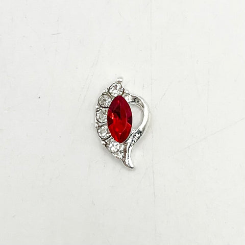 Queen - Nail Charms 10pc - #181 Silver Red Leafs with Crystals