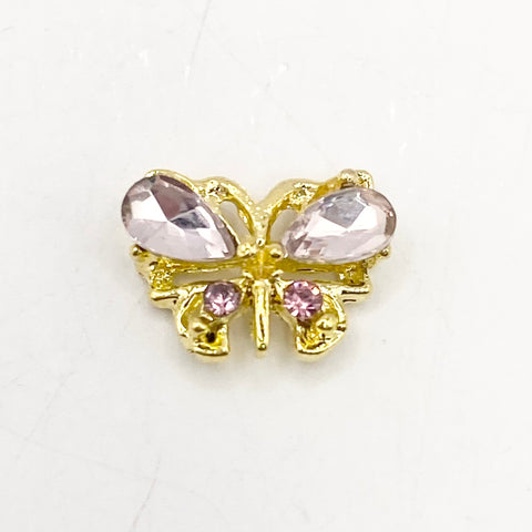 Queen - Nail Charms 10pc - #114 Gold Pink Gem Butterflies