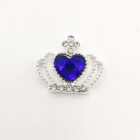 Queen - Nail Charms 10pc - #131 Silver Sapphire Heart Crowns