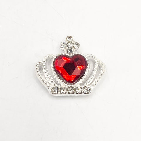 Queen - Nail Charms 10pc - #129 Silver Red Heart Crowns