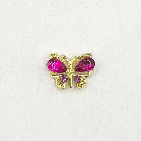 Queen - Nail Charms 10pc - #110 Gold Magenta Gem Butterflies