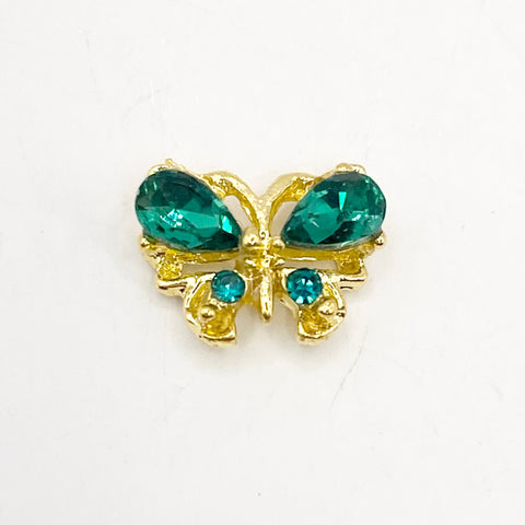 Queen - Nail Charms 10pc - #112 Gold Dark Green Gem Butterflies