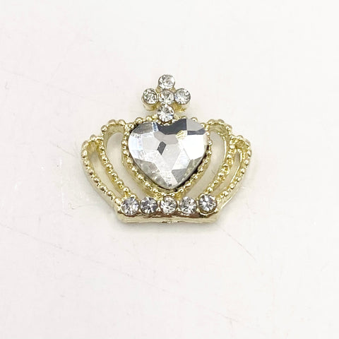 Queen - Nail Charms 10pc - #137 Gold Clear Heart Crowns