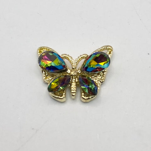 Queen - Nail Charms 10pc - #021 Gold Dark Iridescent Small Crystal Butterflies