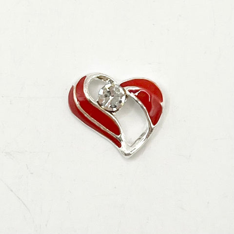 Queen - Nail Charms 10pc - #176 Silver Red Wavy Hearts with Crystal