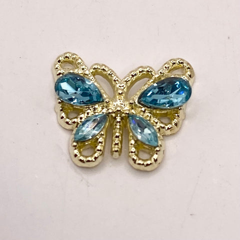 Queen - Nail Charms 10pc - #034 Gold Teal Crystal Butterflies