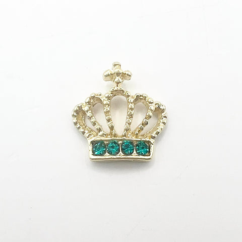 Queen - Nail Charms 10pc - #349 Gold Green Crystal Crowns