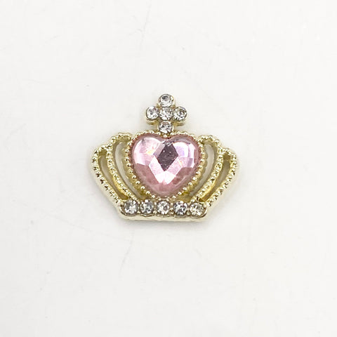 Queen - Nail Charms 10pc - #139 Gold Pink Heart Crowns