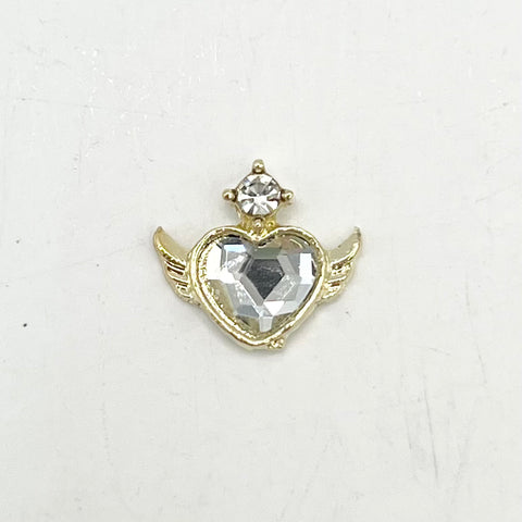 Queen - Nail Charms 10pc - #191 Gold Winged White Heart Crystals