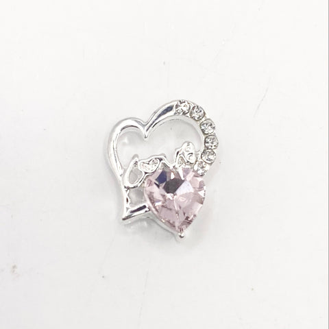 Queen - Nail Charms 10pc - #091 Silver "Love" Pink Crystal Hearts