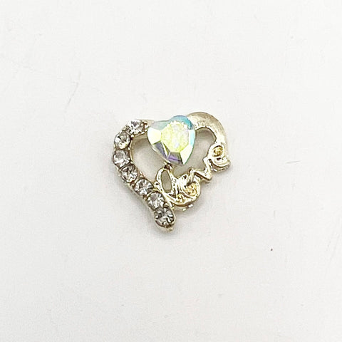 Queen - Nail Charms 10pc - #124 Gold Hearts with Clear and Iridescent Crystals