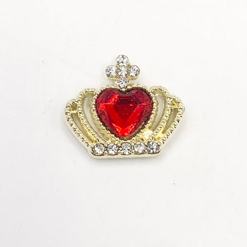 Queen - Nail Charms 10pc - #140 Gold Red Heart Crowns