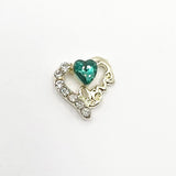 Queen - Nail Charms 10pc - #144 Gold Hearts with Clear and Green Crystals