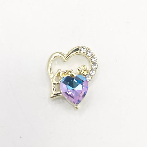 Queen - Nail Charms 10pc - #080 Gold "Love" Blue Crystal Hearts