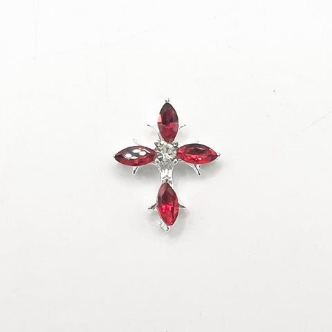 Queen - Nail Charms 10pc - #385 Silver Red Crystal Crosses