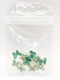 Queen - Nail Charms 10pc - #118 Gold Dark Green Butterflies