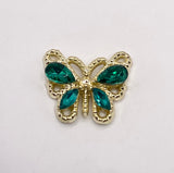 Queen - Nail Charms 10pc - #025 Gold Green Crystal Butterflies