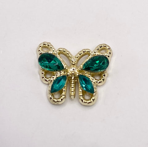 Queen - Nail Charms 10pc - #025 Gold Green Crystal Butterflies