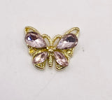 Queen - Nail Charms 10pc - #028 Gold Pink Crystal Butterflies